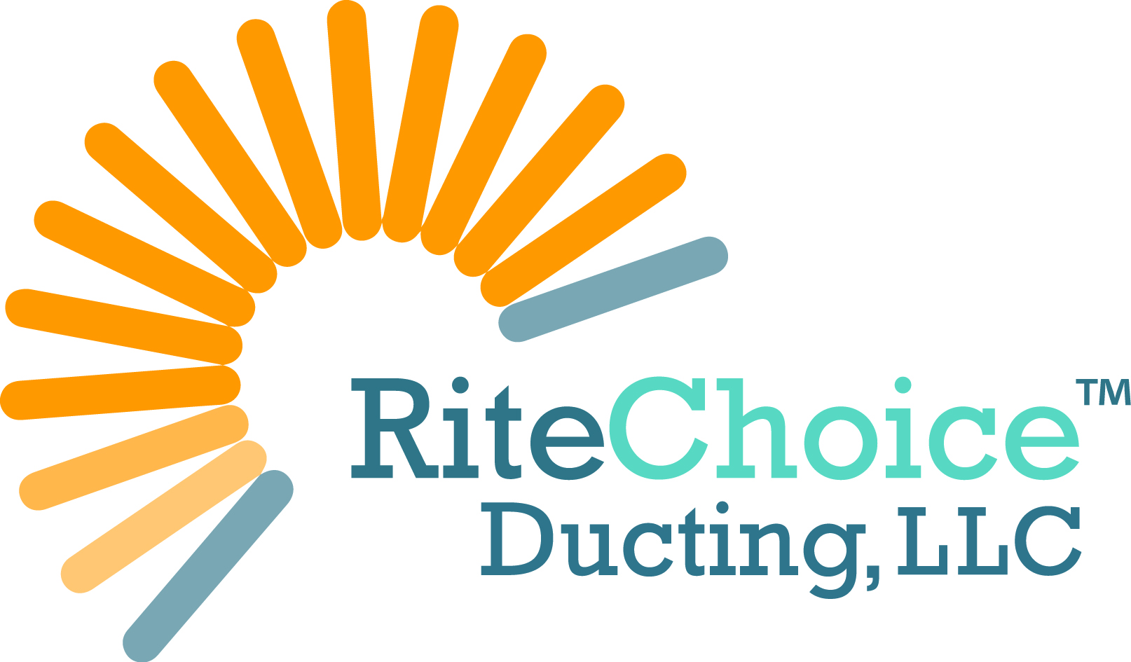Logo featuring a sunburst design in orange and teal with "RiteChoice Ducting, LLC" in stylish typography.